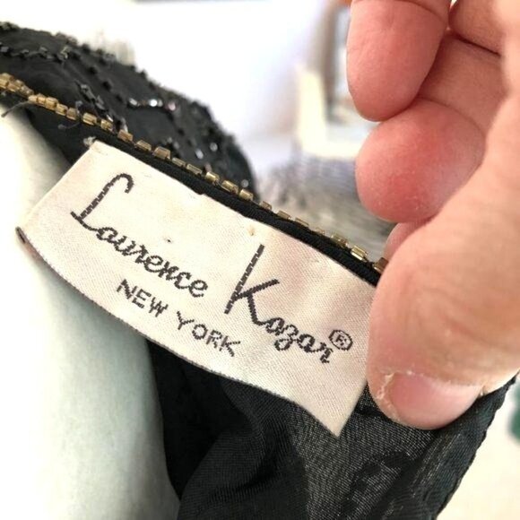 Laurence Kazar Silk Blouse Size PP Vintage Black Gold Beaded Lined Shoulder Pads - Picture 4 of 12